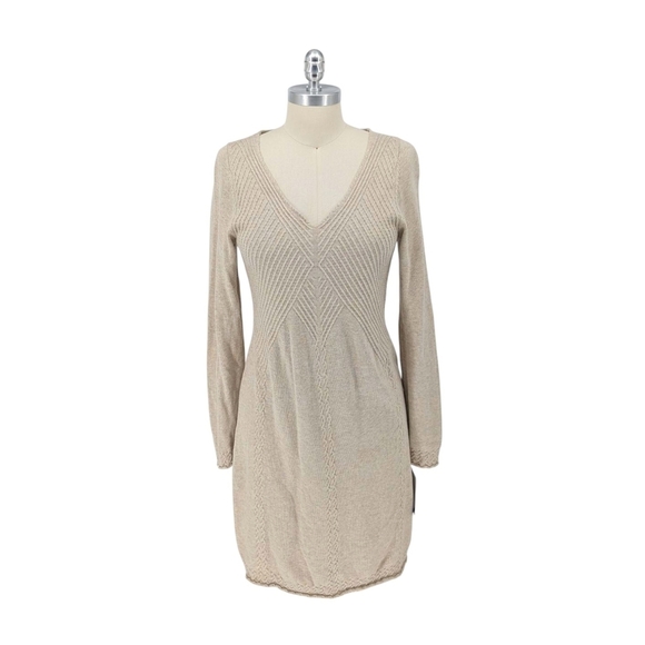 00796 Max Studio V Neck Knit Sweater Dress Cream XL fall preppy Business casual - Picture 1 of 5